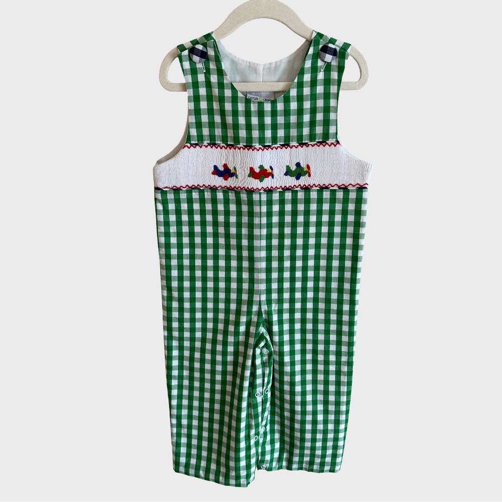 Castles & Crowns Smocked Jon Jon Longall Romper Airplanes Plane Green 2T